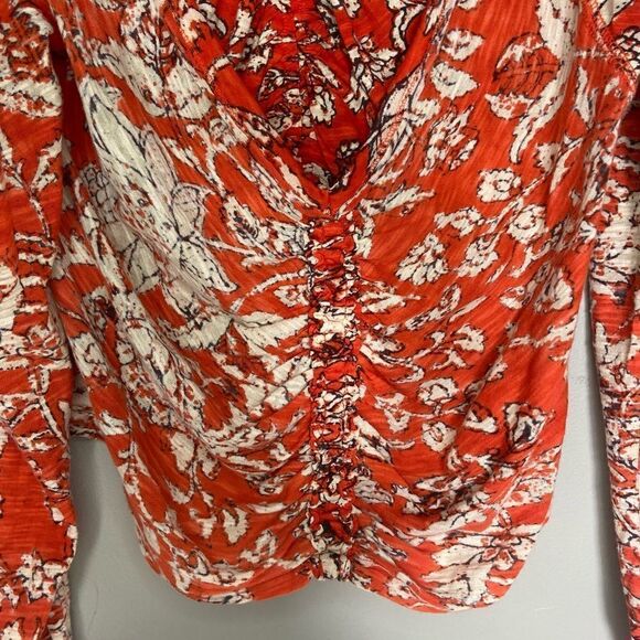 Free People NWT Red/White Floral Say The Word Ruched Long-Sleeve Top Size Small - Picture 3 of 8